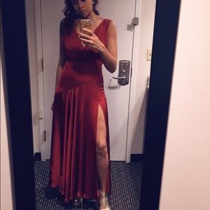 Red Satin dropped waist gown